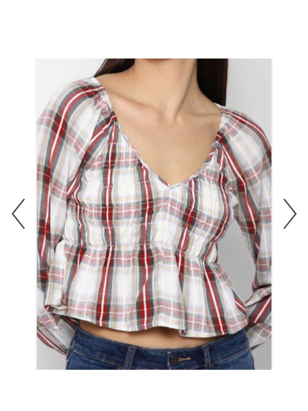 American Eagle Outfitters Red & White Plaid Peplum Top - L